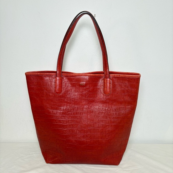 Lauren Ralph Lauren Croc Embossed Genuine Leather Tote Laptop Bag - Picture 2 of 16